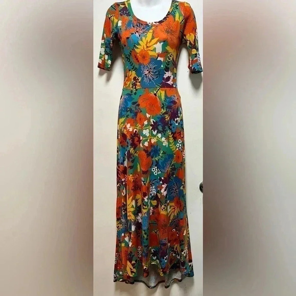 LuLaRoe Womens Ana Floral Dress Maxi Medium Bright Tropical Hawaiian - Picture 1 of 2